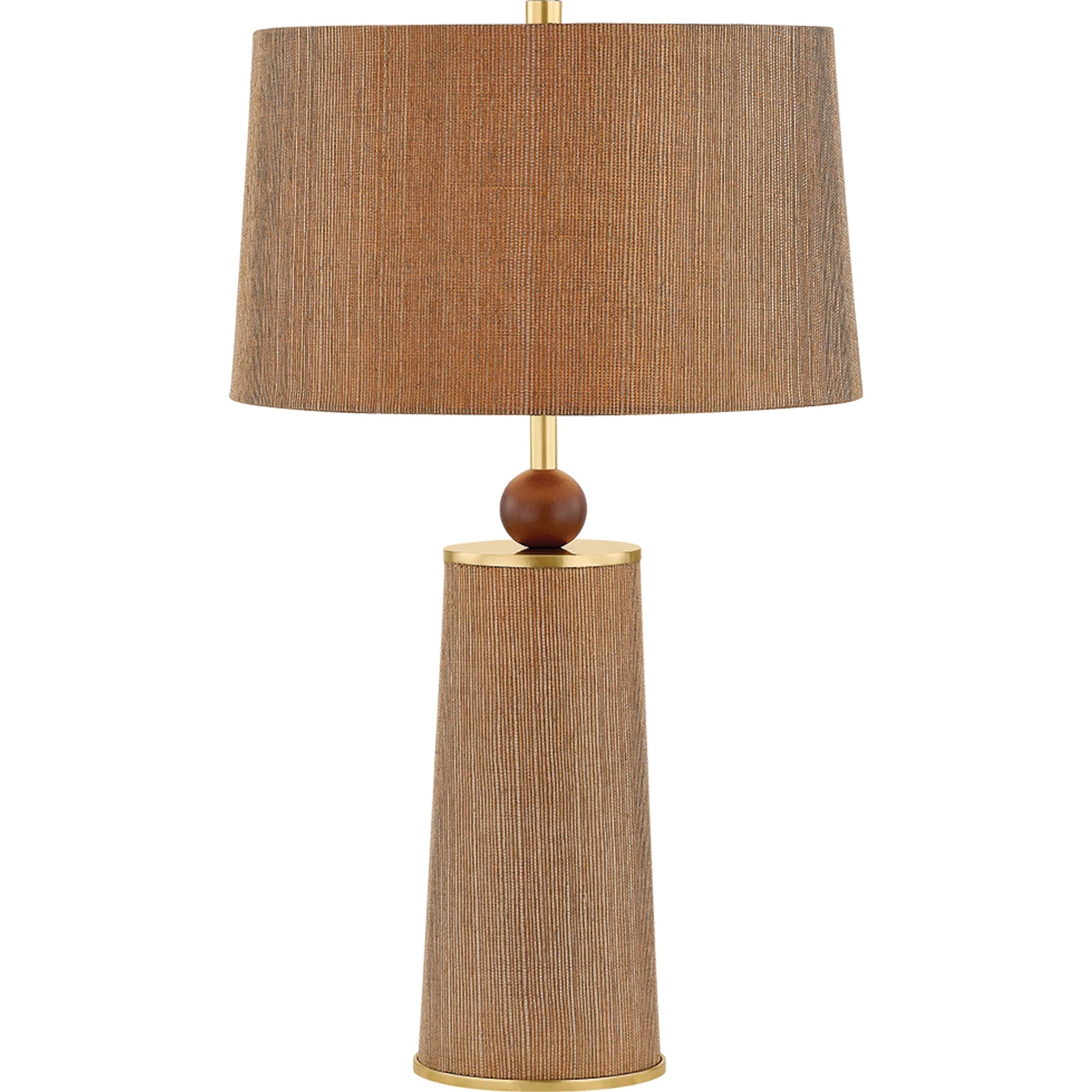 January Table Lamp by Mitzi in aged brass. Made from steel in a transitional style.