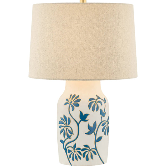 Yazmeen Table Lamp by Mitzi in aged brass, ceramic whitney floral. Made from unique in a unique style.