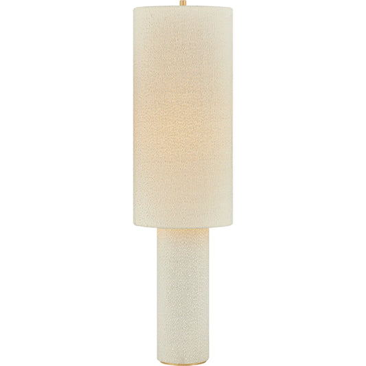 Sam Floor Lamp by Mitzi in aged brass. Made from linen in a unique style.