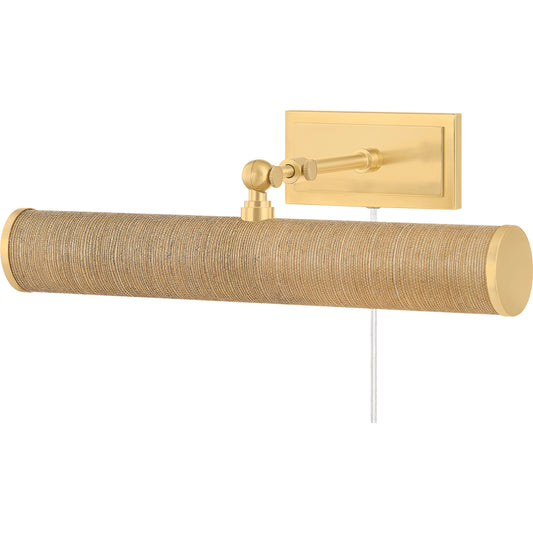 Holly Picture Light by Mitzi in aged brass, grasscloth. Made from steel in a unique style.