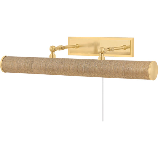 Holly Picture Light by Mitzi in aged brass, grasscloth. Made from steel in a unique style.
