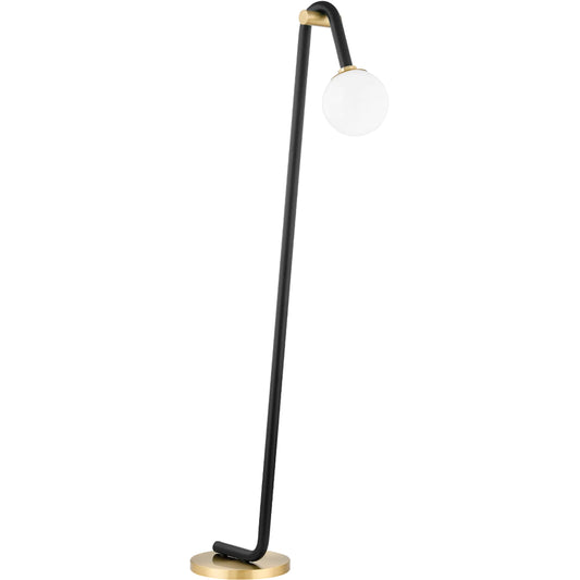 Whit Floor Lamp by Mitzi in aged brass, black. Made from steel in a modern style.