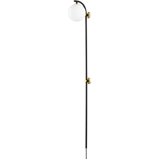 Faye Portable Wall Sconce by Mitzi in aged brass, soft black. Made from steel in a modern style.