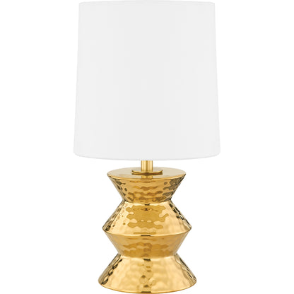 Zoe Table Lamp by Mitzi in aged brass ceramic gold. Made from steel in a modern style.
