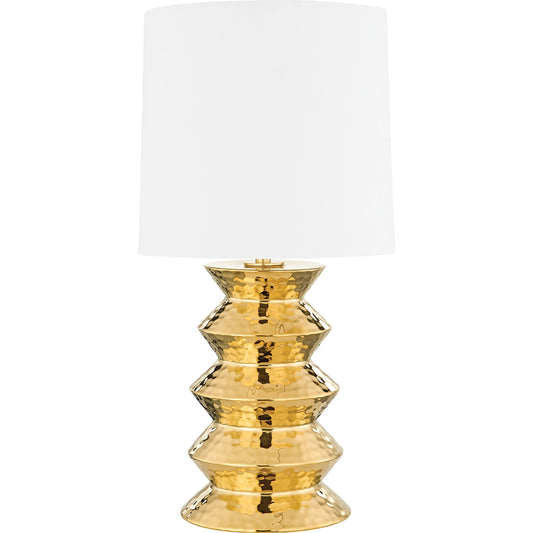 Zoe Table Lamp by Mitzi in aged brass ceramic gold. Made from steel in a modern style.