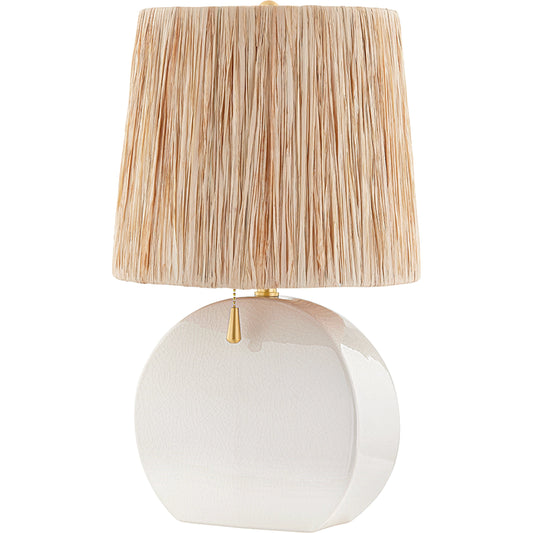 Aneesa Table Lamp by Mitzi in aged brass. Made from ceramic in a modern style.