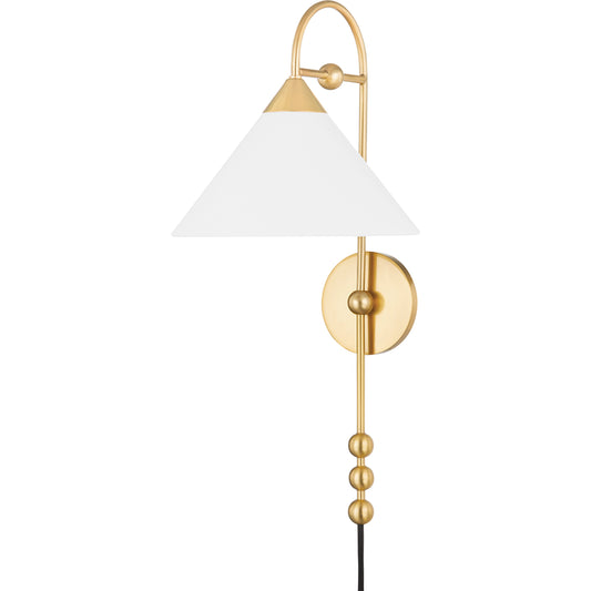 Sang 1 Light Portable Wall Sconce by Mitzi in aged brass. Made from steel in a modern style.