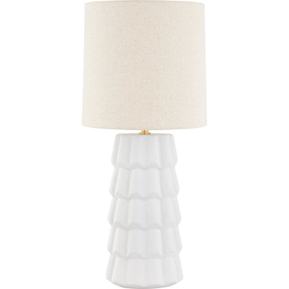 Maisie Table Lamp by Mitzi in aged brass. Made from ceramic in a modern style.