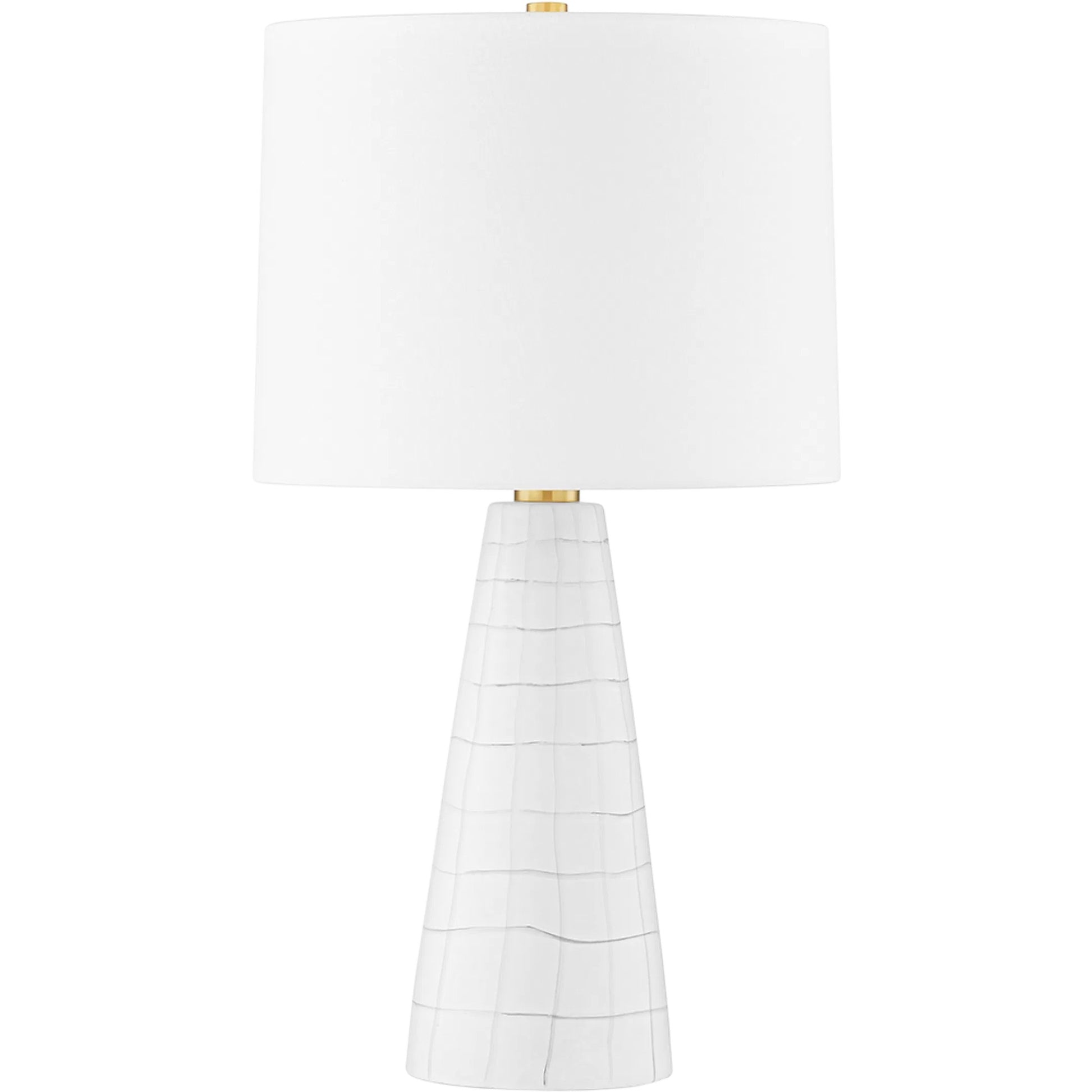 Melinda Table Lamp by Mitzi in aged brass, ceramic satin white. Made from ceramic in a unique style.