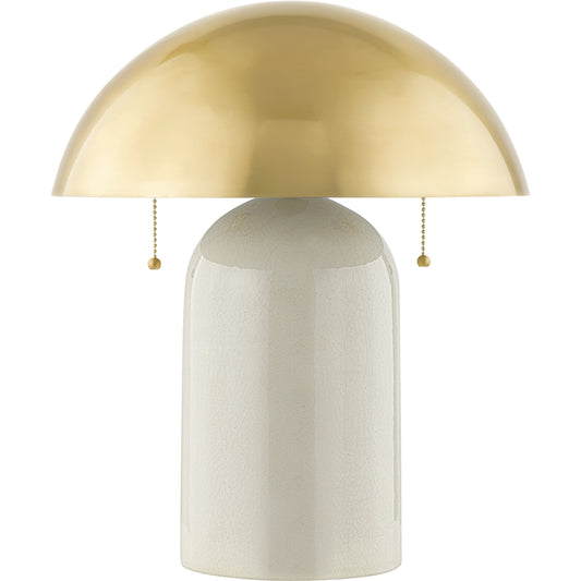 Gaia Table Lamp by Mitzi in aged brass. Made from ceramic in a modern style.