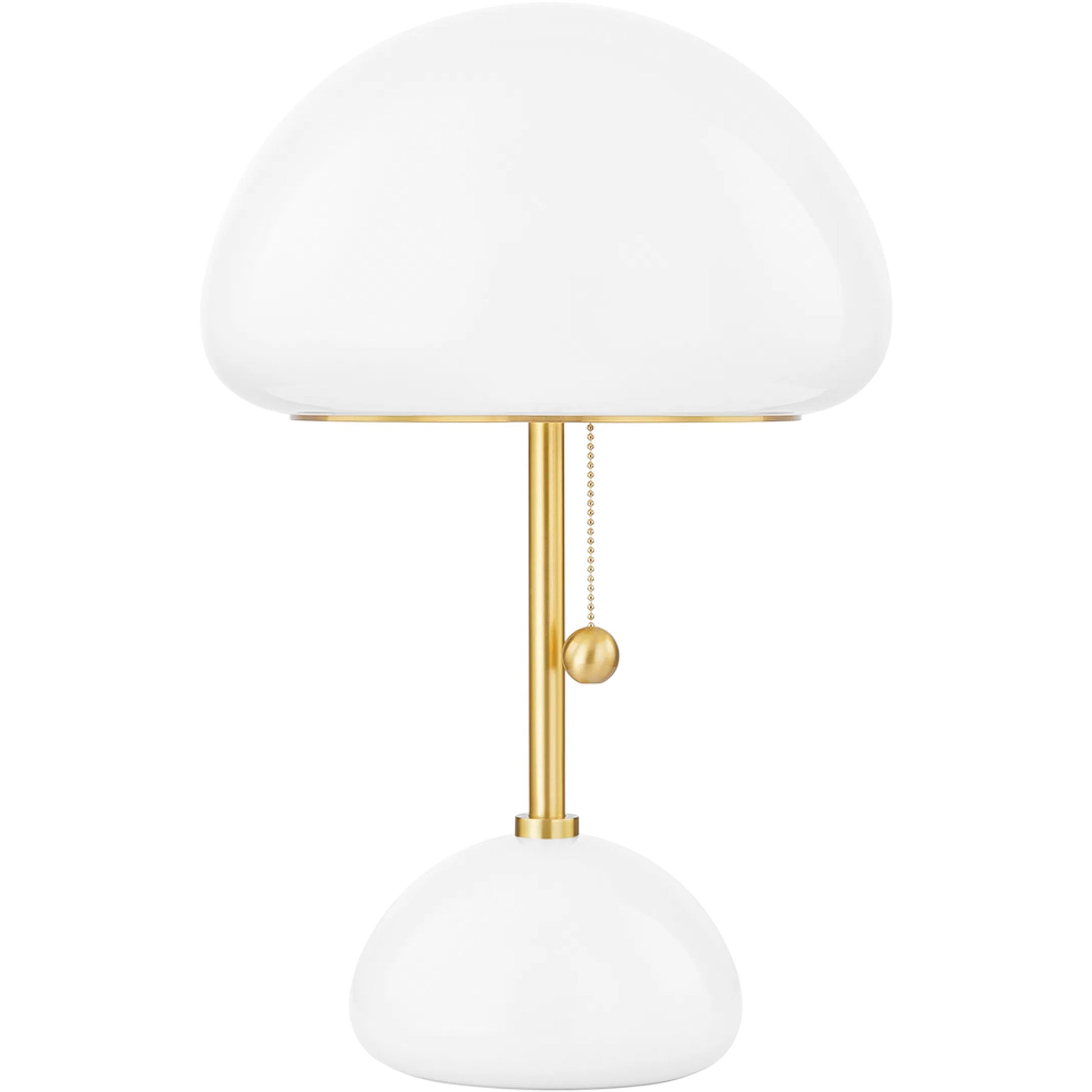 Cortney Table Lamp by Mitzi in aged brass. Made from brass in a modern style.