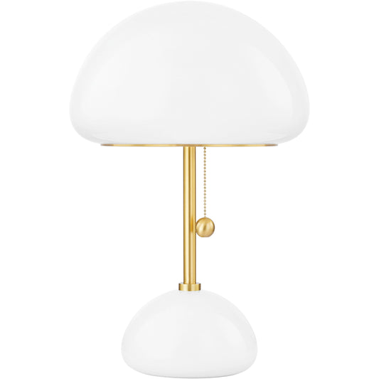 Cortney Table Lamp by Mitzi in aged brass. Made from brass in a modern style.