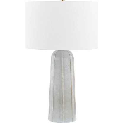 Kel Table Lamp by Mitzi in aged brass, ceramic reactive ash. Made from ceramic in a transitional style.