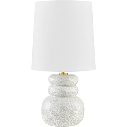 Corinne Table Lamp by Mitzi in aged brass, ceramic peignoir crackle. Made from ceramic in a transitional style.
