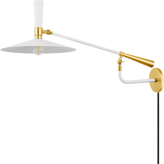 Milena Wall Sconce by Mitzi in aged brass, soft cream. Made from steel in a unique style.