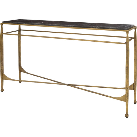 Halldor Console Table by Surya in metallic brass, black. Made from marble, iron in a modern style.
