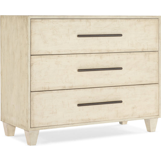 Melange Saffron Three Drawer Chest by Hooker Furniture in textured cream. Made from maple veneers in a modern style.