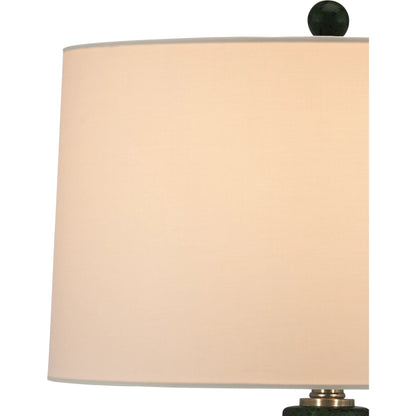 Kinnaird Table Lamp by Currey and Company in moss green, antique brass. Made from ceramic, metal in a modern style.