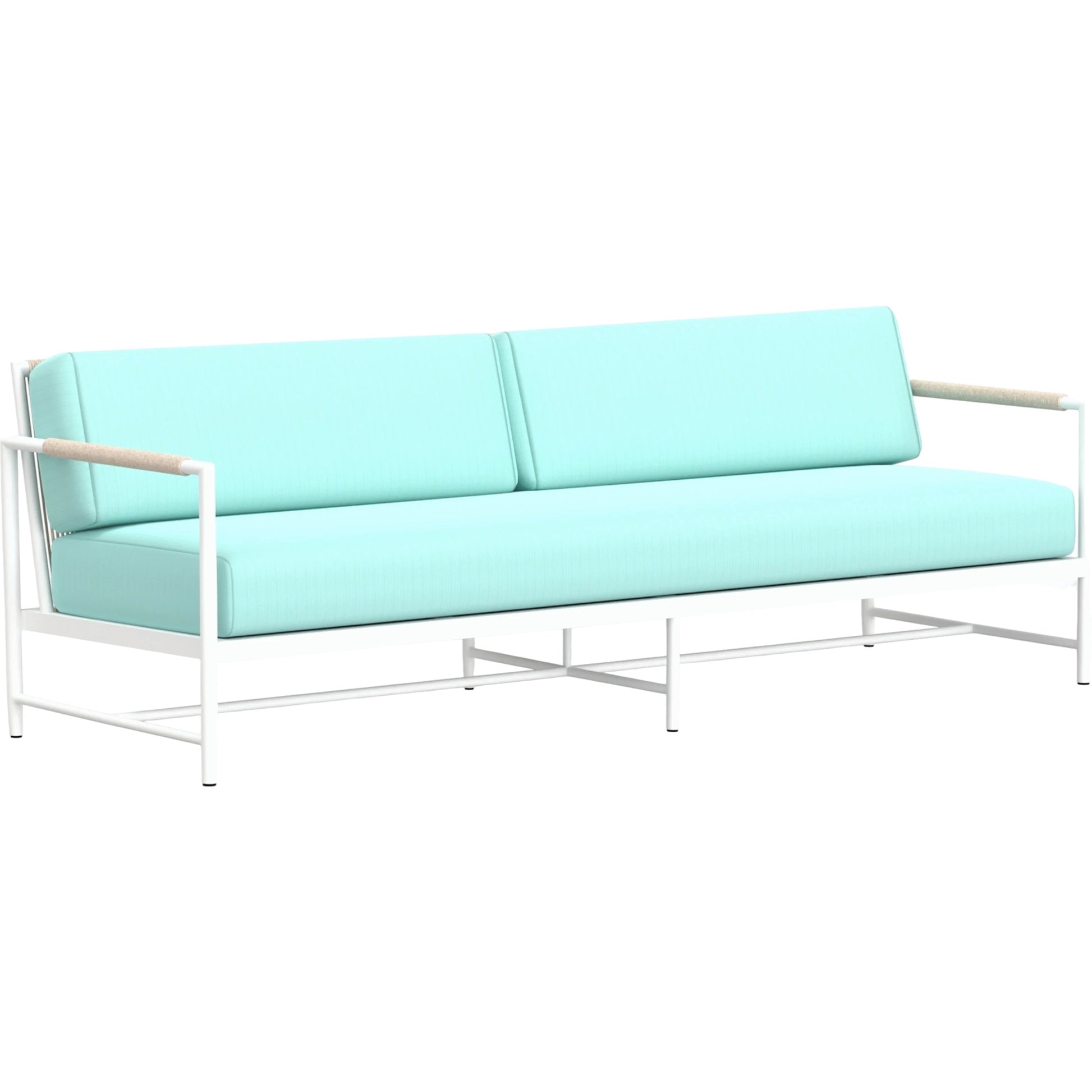 Sabbia Outdoor Sofa by Sunset West in white. Made from olefin rope in a coastal style.