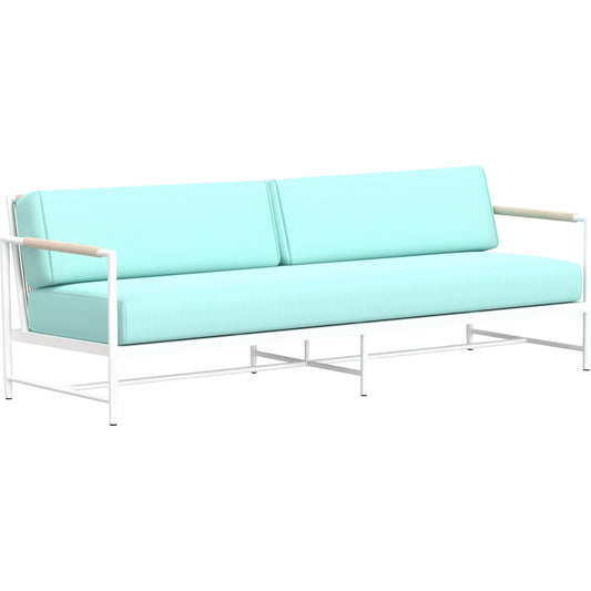Sabbia Outdoor Sofa by Sunset West in white. Made from olefin rope in a coastal style.