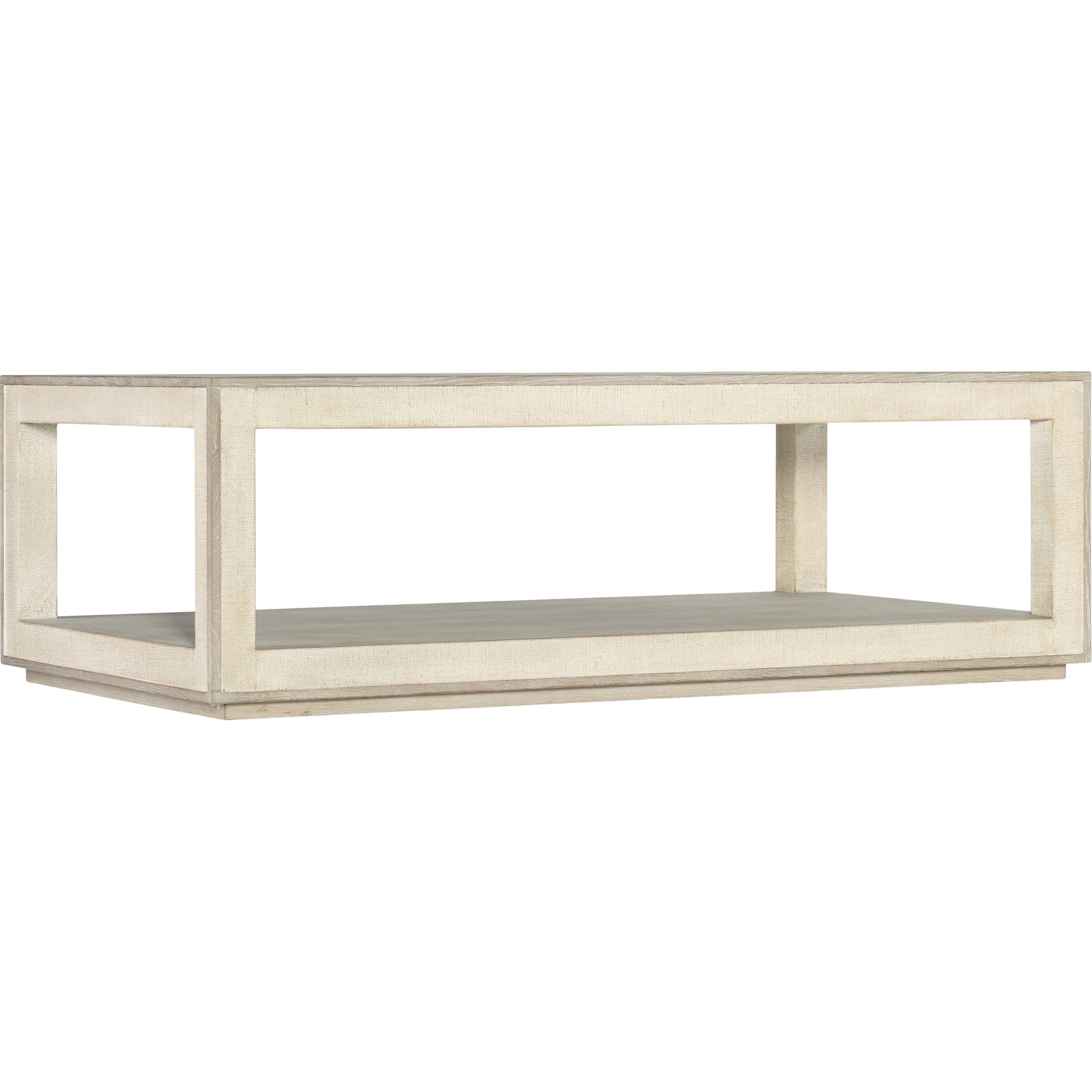 Cascade Rectangle Cocktail Table by Hooker Furniture in pebble beach. Made from oak veneers, burlap in a modern style.