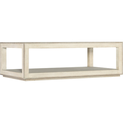 Cascade Rectangle Cocktail Table by Hooker Furniture in pebble beach. Made from oak veneers, burlap in a modern style.