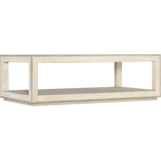 Cascade Rectangle Cocktail Table by Hooker Furniture in pebble beach. Made from oak veneers, burlap in a modern style.