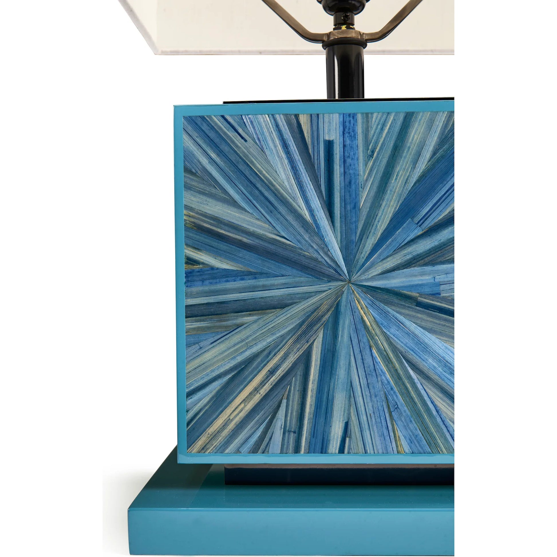 Sapphire Cube Table Lamp by Jonathan Charles in azure blue straw. Made from main straw in a unique style.