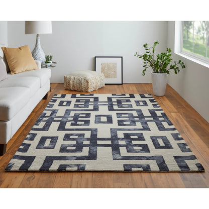 Lorrain Geometric Rug - 8568F by Feizy in ivory, black. Made from wool in a unique style.