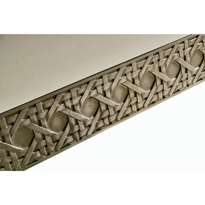 Water Cnoidal Cane Carved Metal Desk by Jonathan Charles in white brass. Made from metal, leather in a modern style.