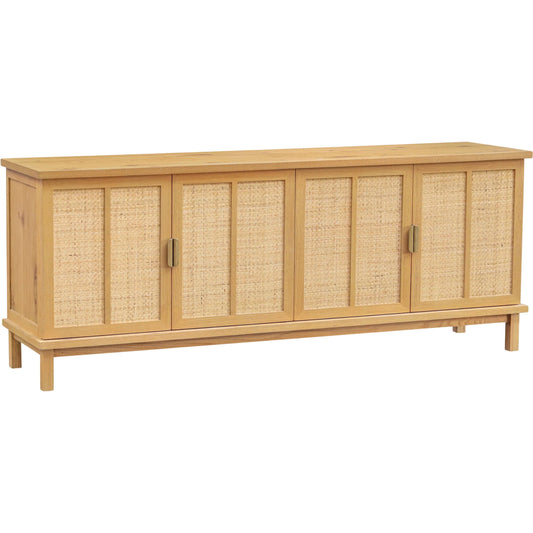 Seymour Sideboard by Moe's Home Collection in natural and natural. Made from solid oak frame, oak veneer over mdf top, side panels, rattan, metal in a unique style.