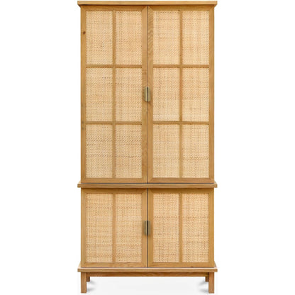 Seymour Cabinet by Moe's Home Collection in natural. Made from solid oak frame, oak veneer over mdf top, side panels, rattan, metal in a unique style.
