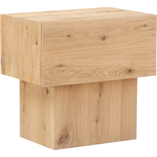 Shawn Nightstand by Moe's Home Collection in natural. Made from top, side, drawer head mdf, rustic oak 1mm veneer, pine wood, oak veneer 0.6mm, adjustable glide in a unique style.