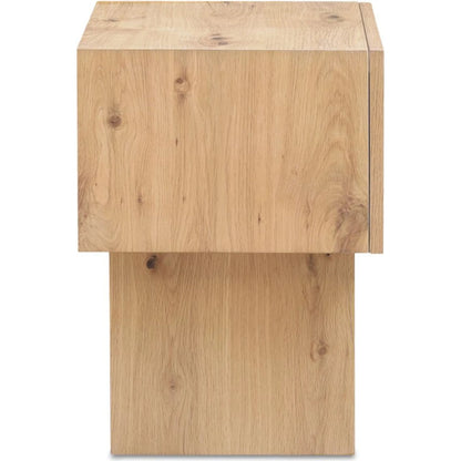 Shawn Nightstand by Moe's Home Collection in natural. Made from top, side, drawer head mdf, rustic oak 1mm veneer, pine wood, oak veneer 0.6mm, adjustable glide in a unique style.