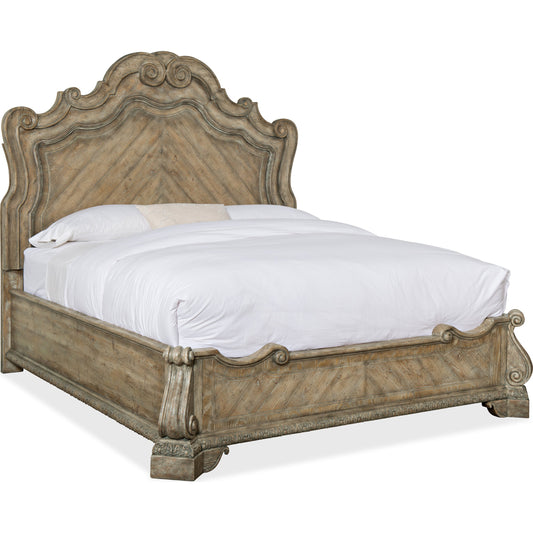 Castella Bed by Hooker Furniture in antique slate. Made from pecan, quartered walnut, quartered black walnut, maple, ash veneers in a traditional style.