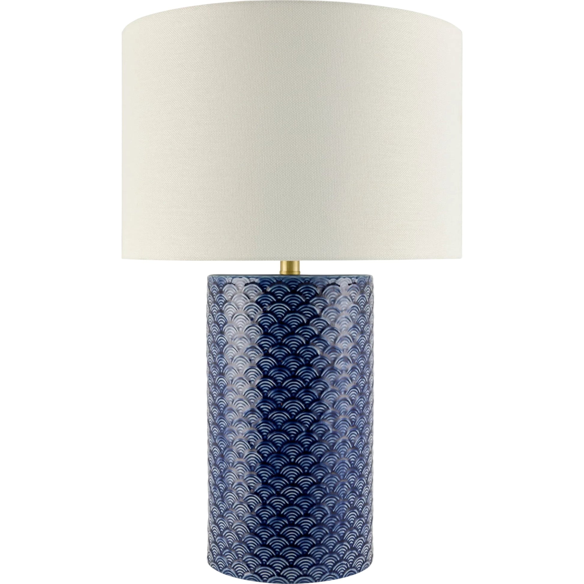 Hanmer Accent Table Lamp by Surya in white, translucent, metallic gold, navy. Made from ceramic, linen, polyester, iron in a modern style.
