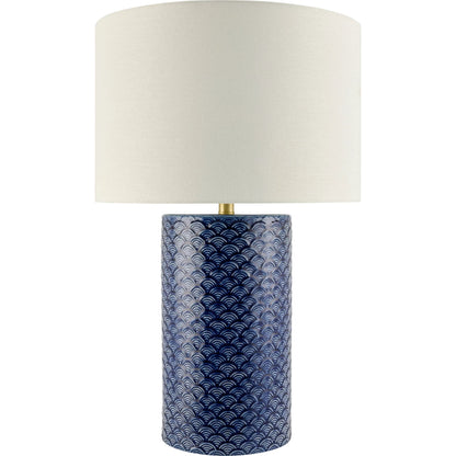 Hanmer Accent Table Lamp by Surya in white, translucent, metallic gold, navy. Made from ceramic, linen, polyester, iron in a modern style.