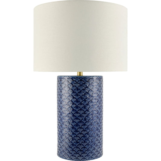 Hanmer Accent Table Lamp by Surya in navy, white. Made from ceramic, linen, polyester, iron in a unique style.