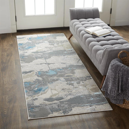 Azure Metallic Marble Rug - 3525F by Feizy in blue, gray. Made from polyester, polypropylene in a unique style.