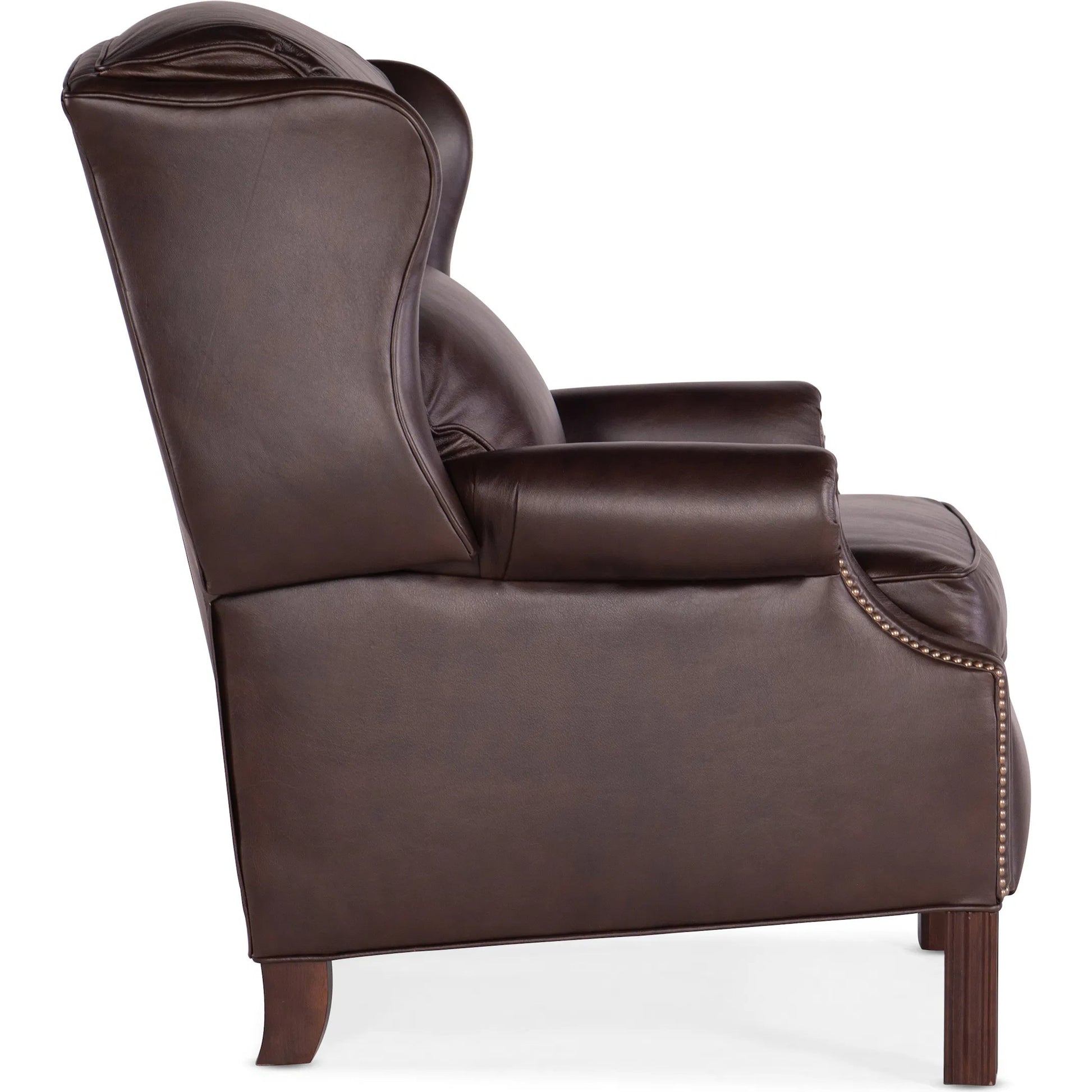 Chippendale Reclining Wing Chair by Bradington-Young by Hooker Furniture in mahogany finish, french natural nails. Made from 100% leather in a unique style.