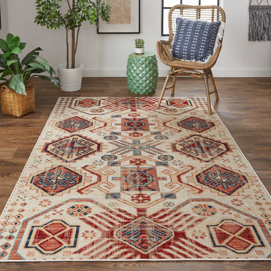 Nolan Transitional Southwestern Rug - 39C9F by Feizy in ivory, red, tan. Made from polypropylene in a unique style.