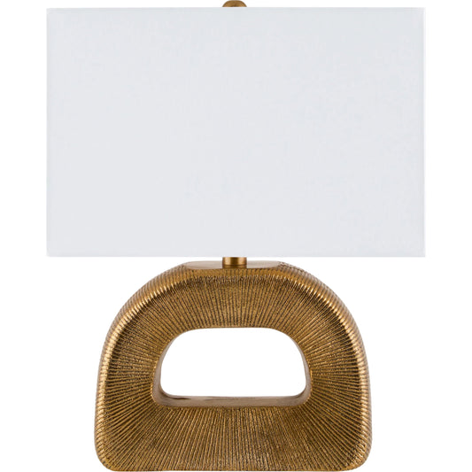 Hennes Accent Table Lamp by Surya in gold. Made from aluminum, cotton, iron in a modern style.
