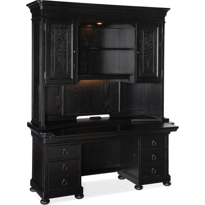Bristowe Computer Credenza by Hooker Furniture in tuxedo black. Made from pecan veneers in a unique style.