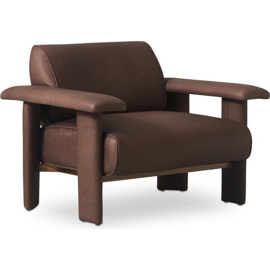 Marcello Lounge Chair by Moe's Home Collection in tan. Made from full aniline leather, foam, fiber seat, birch, plywood frame, elastic webbing suspension in a unique style.