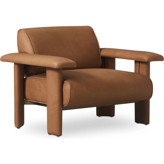 Marcello Lounge Chair by Moe's Home Collection in tan. Made from full aniline leather, foam, fiber seat, birch, plywood frame, elastic webbing suspension in a unique style.