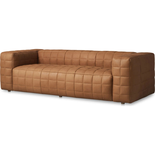 Callan Sofa by Moe's Home Collection. Made from full aniline leather, foam, fiber seat, pine, plywood frame, s-spring, elastic webbing suspension in a unique style.