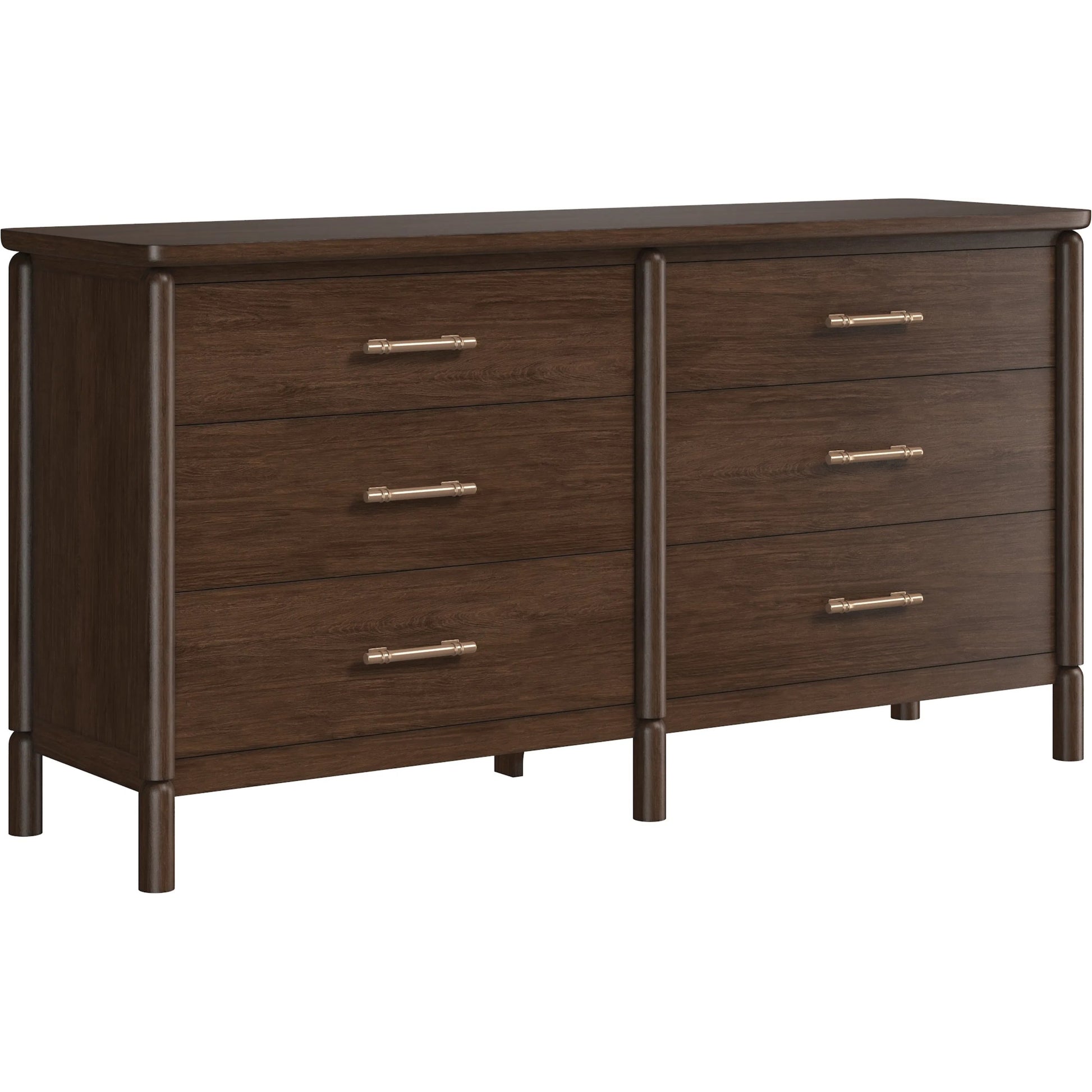 Verge Dresser by A.R.T. Furniture in handcrated walnut. Made from poplar solids, flat cut walnut veneers in a traditional style.