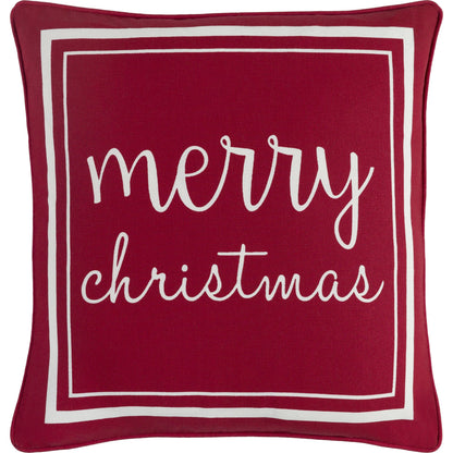 Merry Christmas Pillow by Surya in dark green, white. Made from front: 100% cotton, back: 100% cotton in a modern style.