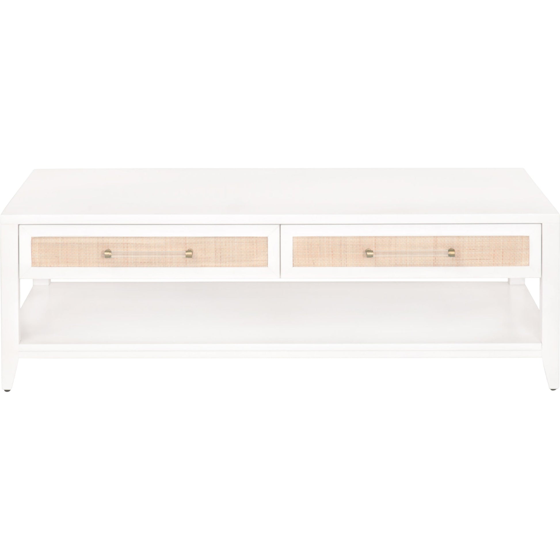 Holland Coffee Table by Essentials For Living in matte white, natural, brushed brass. Made from mdf, rattan in a transitional style.