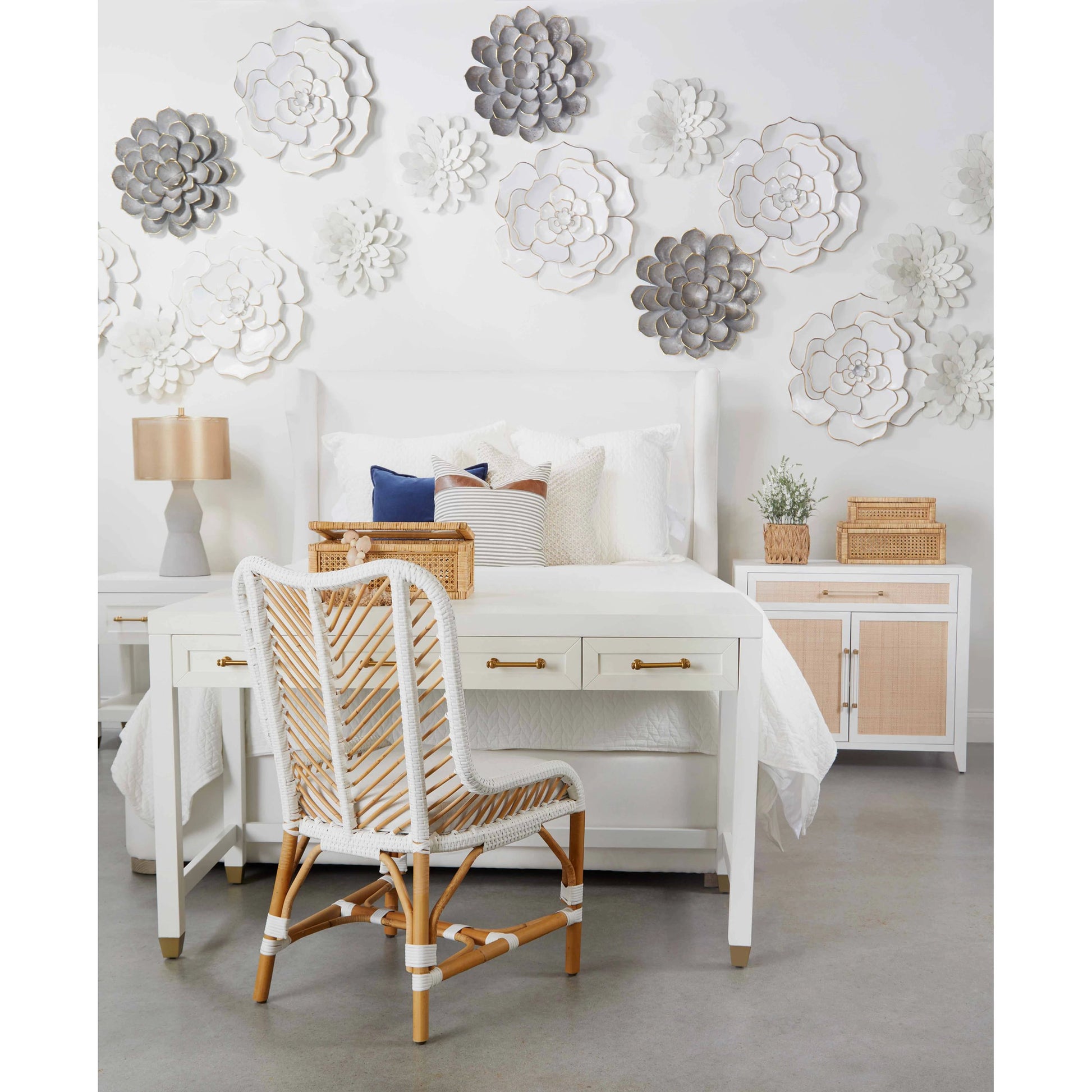 Holland Chest by Essentials For Living in matte white, natural, brushed brass. Made from mdf, rattan in a transitional style.